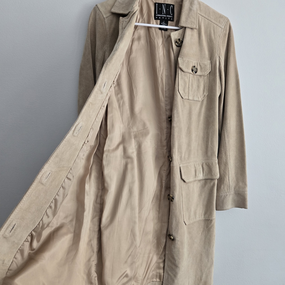 INC International Concepts Beige Suede Trench Coat - Picture 8 of 10